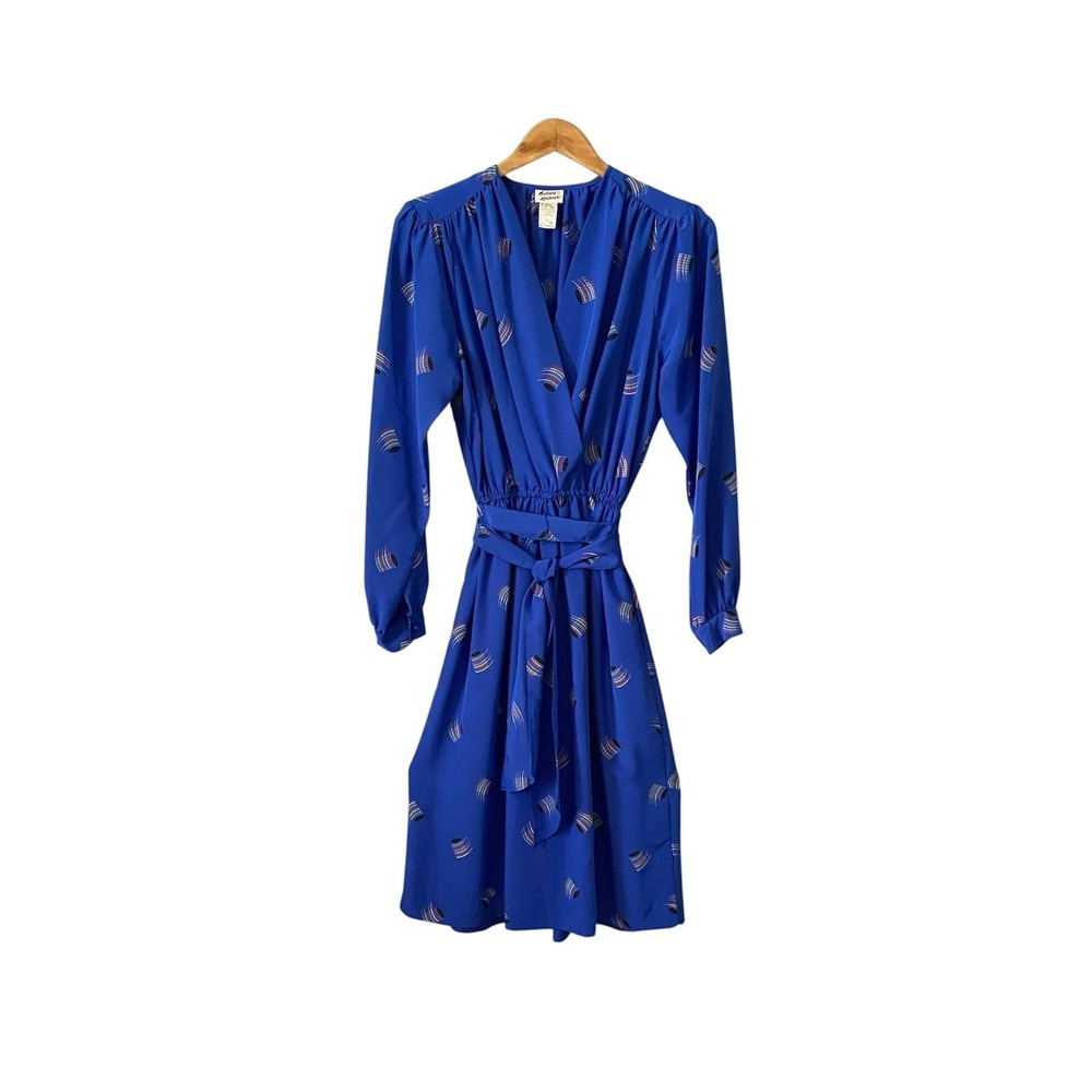 Murray‎ Meisner Vintage 80s Retro Royal Blue Abstract Geometric Dress Size 14